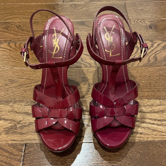 Saint Laurent Tribute Patent Leather Platform Fuchsia Heels - Picture 3 of 16